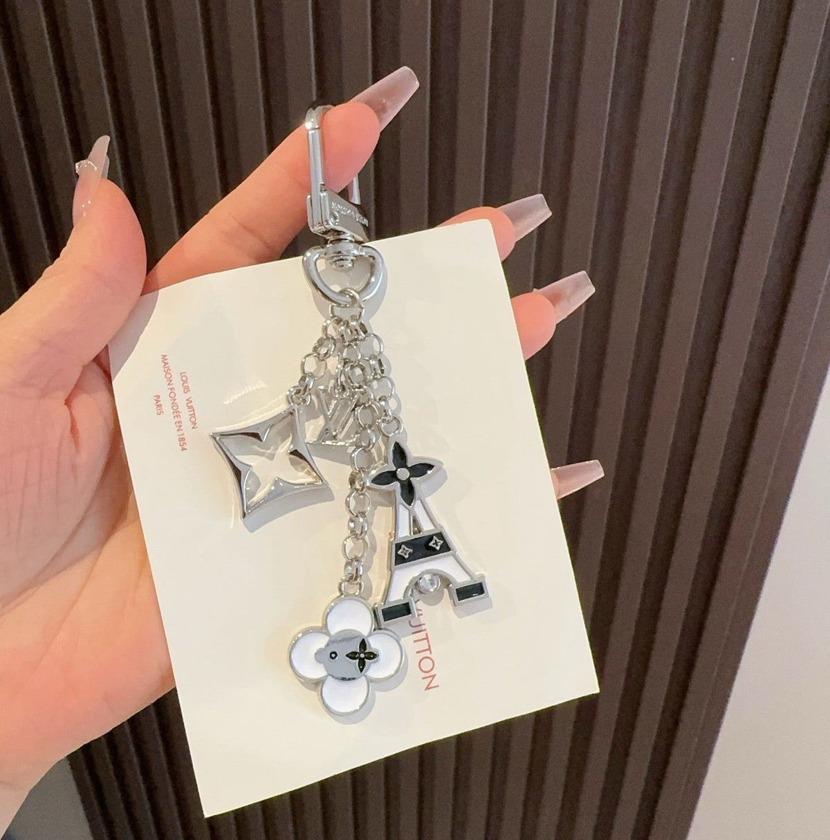 LOUIS VUITTON Canvas Flower Bag Charm Keychain