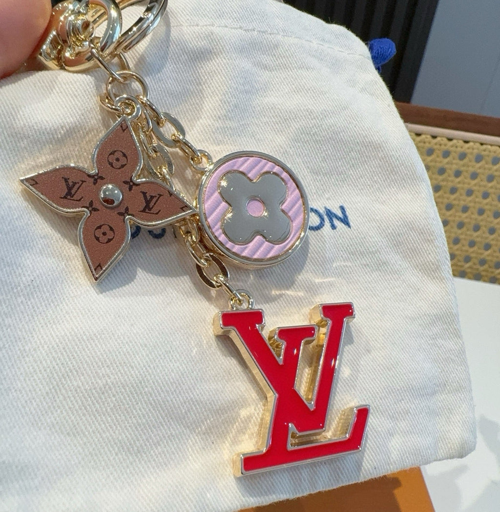 LOUIS VUITTON Canvas Flower Bag Charm Keychain