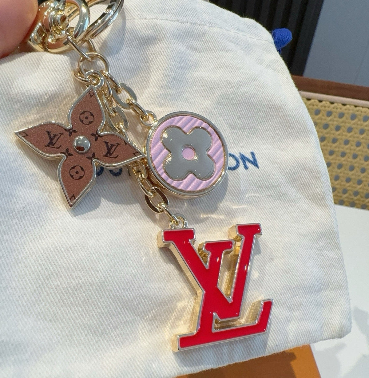 LOUIS VUITTON Canvas Flower Bag Charm Keychain