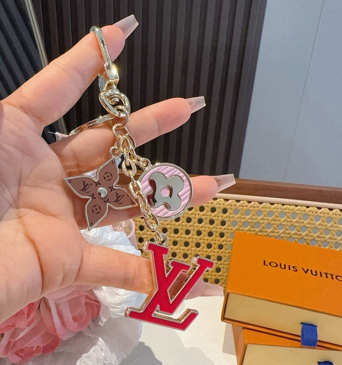 LOUIS VUITTON Canvas Flower Bag Charm Keychain