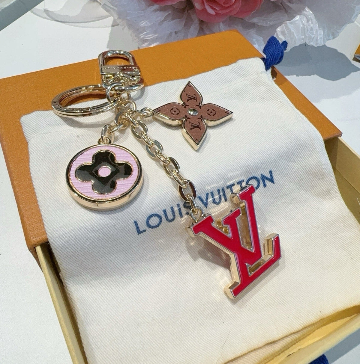 LOUIS VUITTON Canvas Flower Bag Charm Keychain
