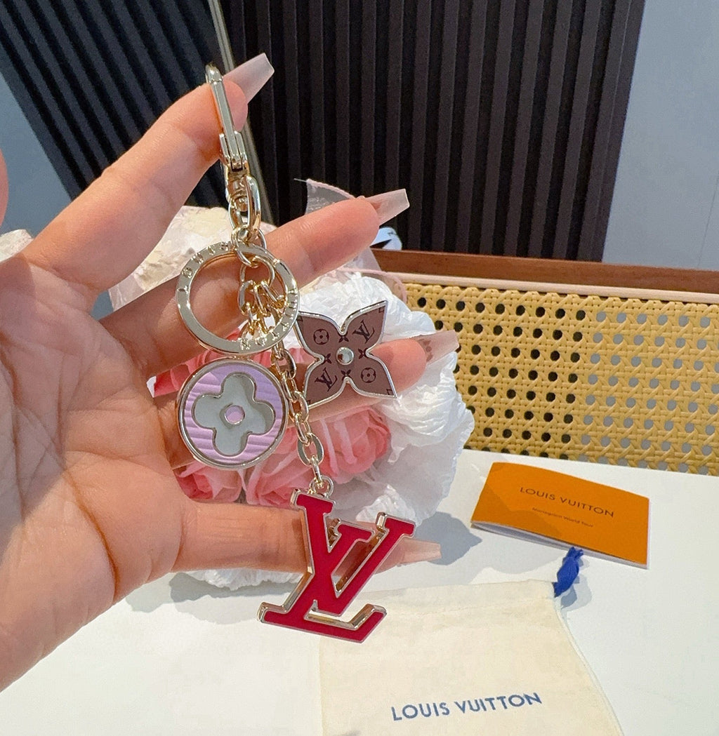 LOUIS VUITTON Canvas Flower Bag Charm Keychain