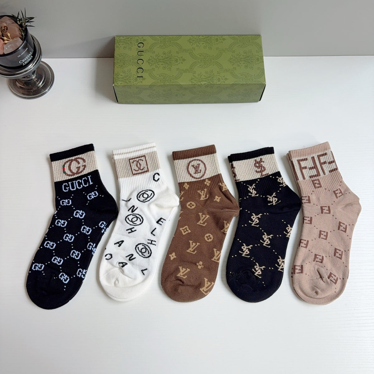 Gucci Cotton Crew Socks – 5-Pair Set #009