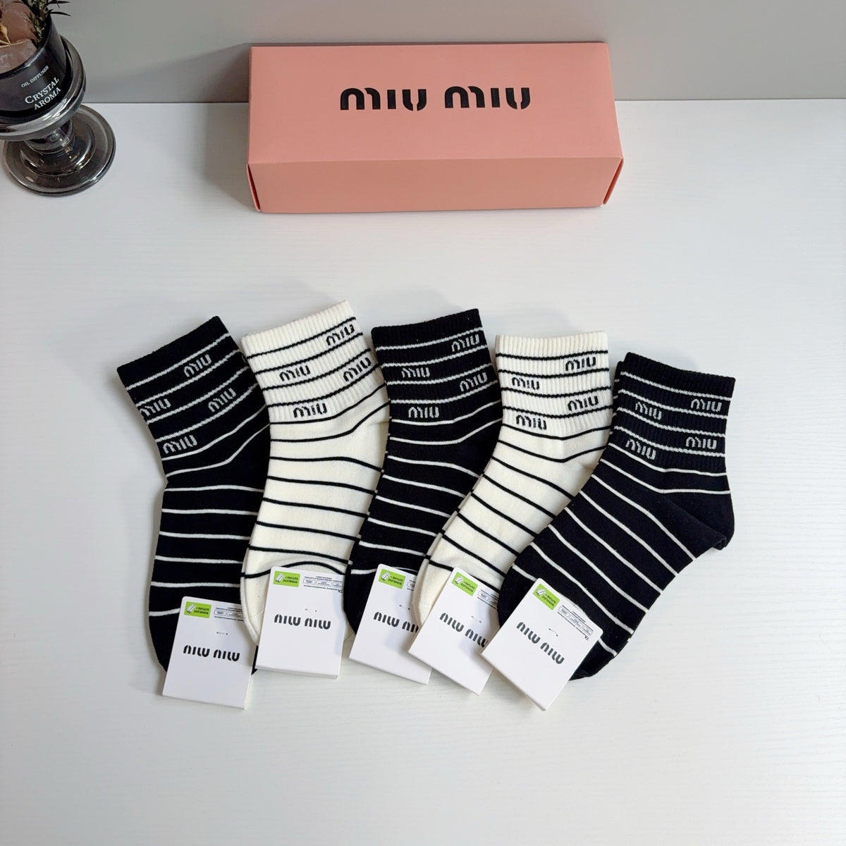 Miu Miu Cotton Crew Socks – 5-Pair Set #001