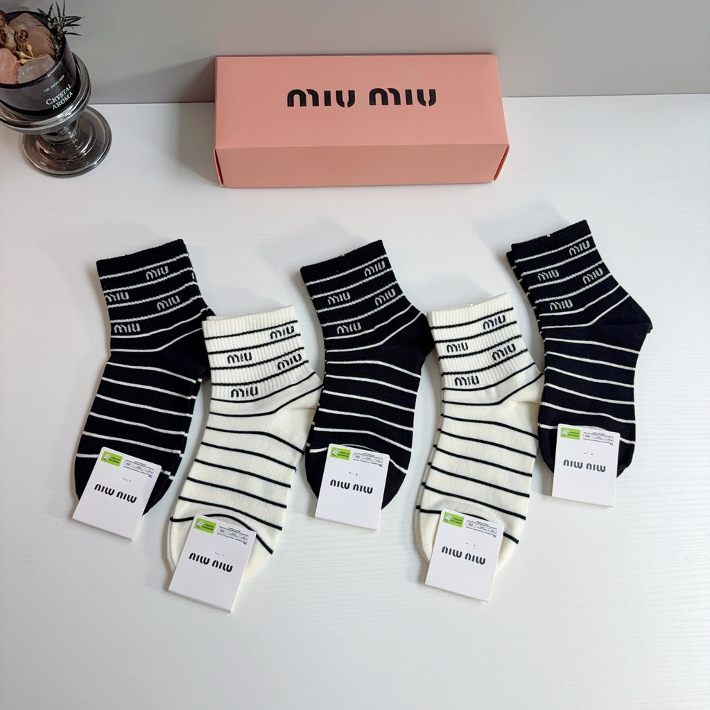 Miu Miu Cotton Crew Socks – 5-Pair Set #001