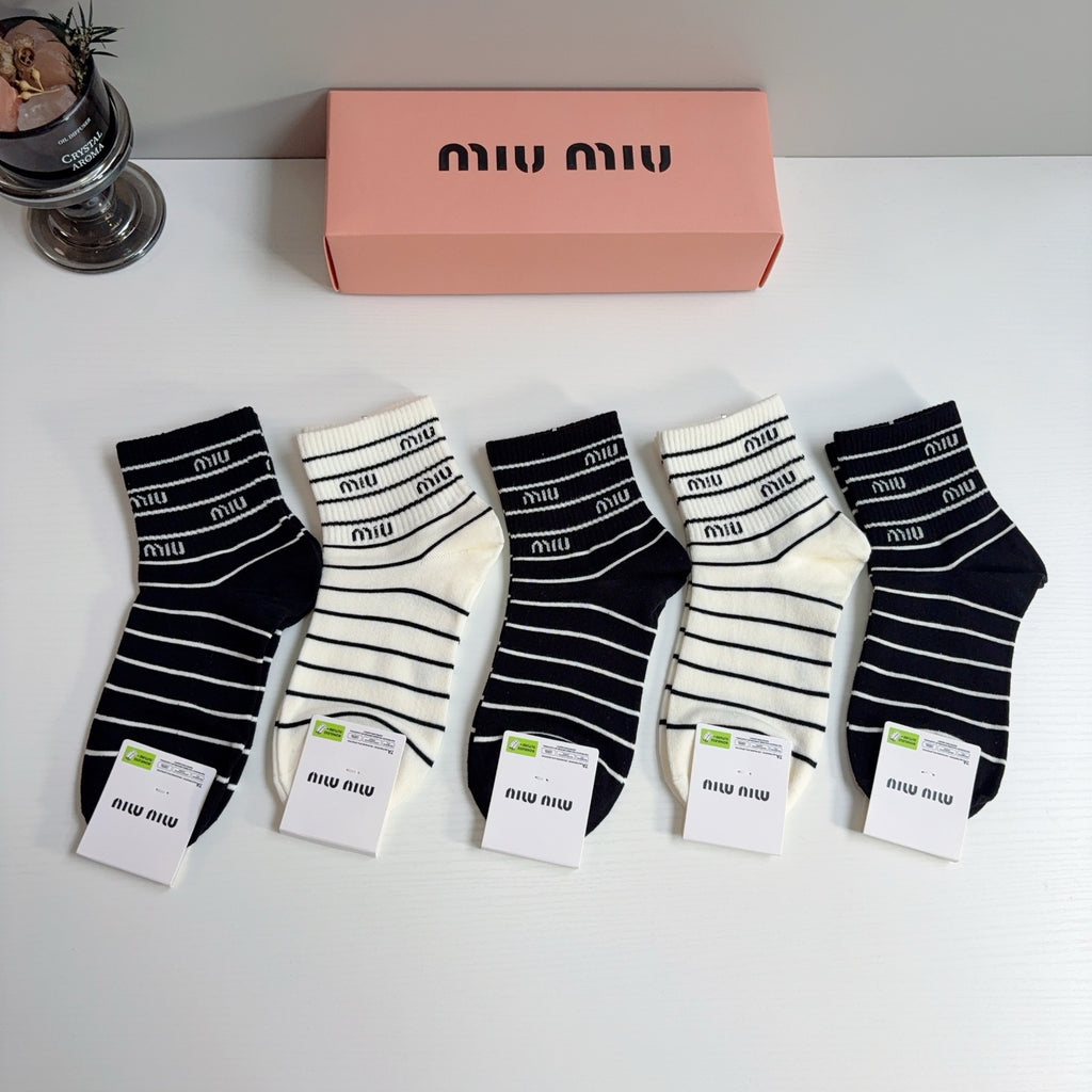 Miu Miu Cotton Crew Socks – 5-Pair Set #001