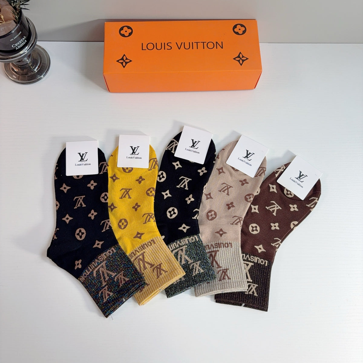 Louis Vuitton Cotton Crew Socks – 5-Pair Set #004