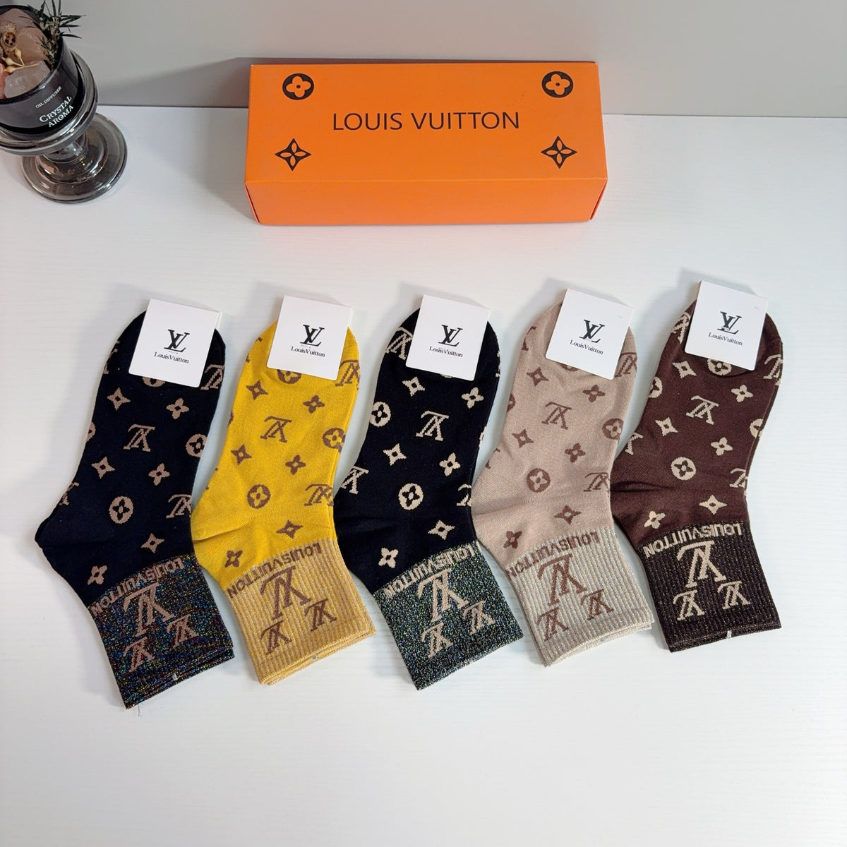 Louis Vuitton Cotton Crew Socks – 5-Pair Set #004