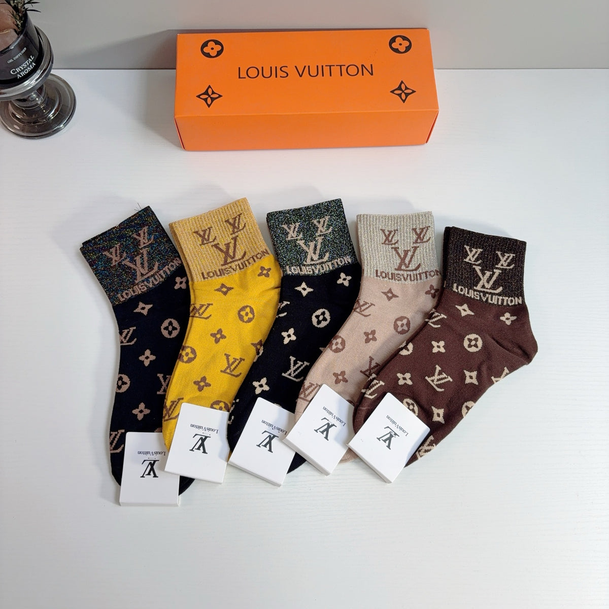 Louis Vuitton Cotton Crew Socks – 5-Pair Set #004