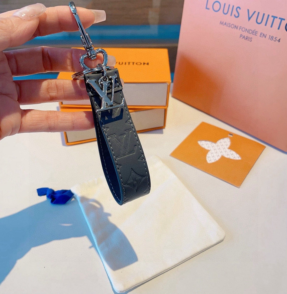 LOUIS VUITTON Canvas Metal Bag Charm Keychain