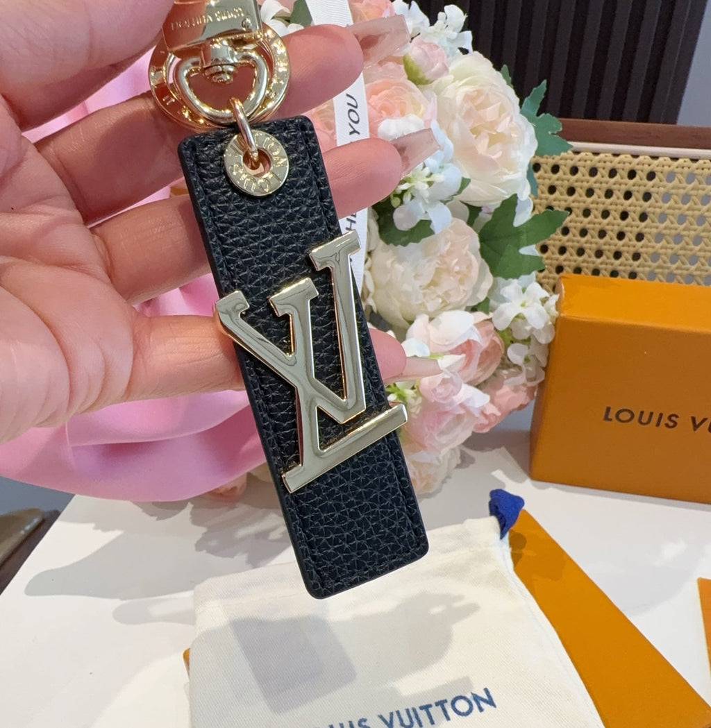 LOUIS VUITTON Leather Metal Bag Charm Keychain
