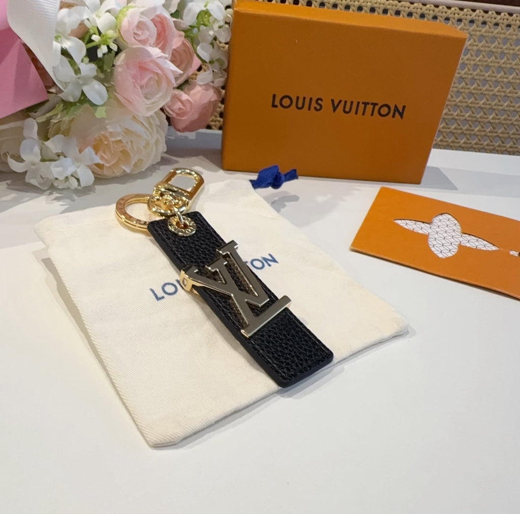 LOUIS VUITTON Leather Metal Bag Charm Keychain