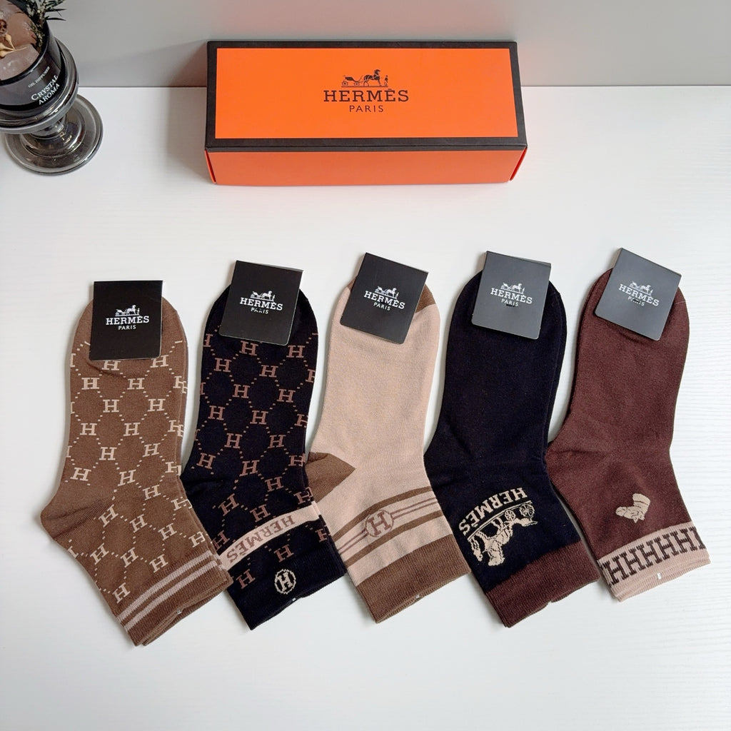 Hermes Comfort Crew Socks – 5-Pair Set #004