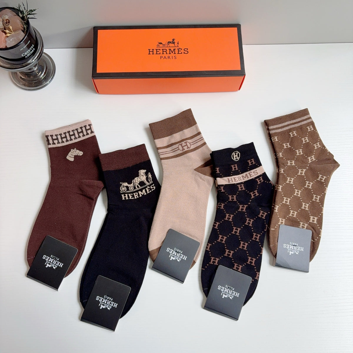 Hermes Comfort Crew Socks – 5-Pair Set #004