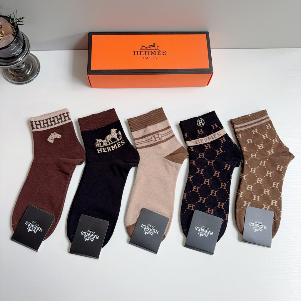Hermes Comfort Crew Socks – 5-Pair Set #004