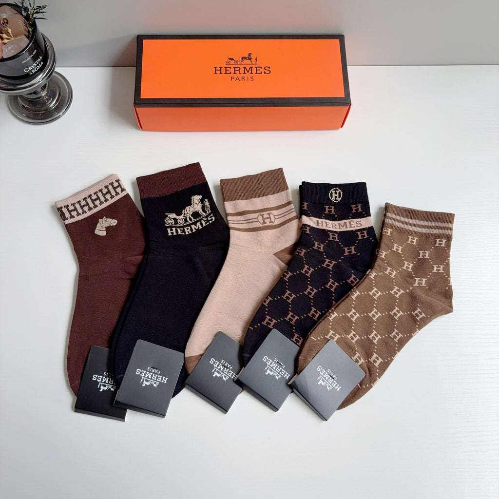 Hermes Comfort Crew Socks – 5-Pair Set #004