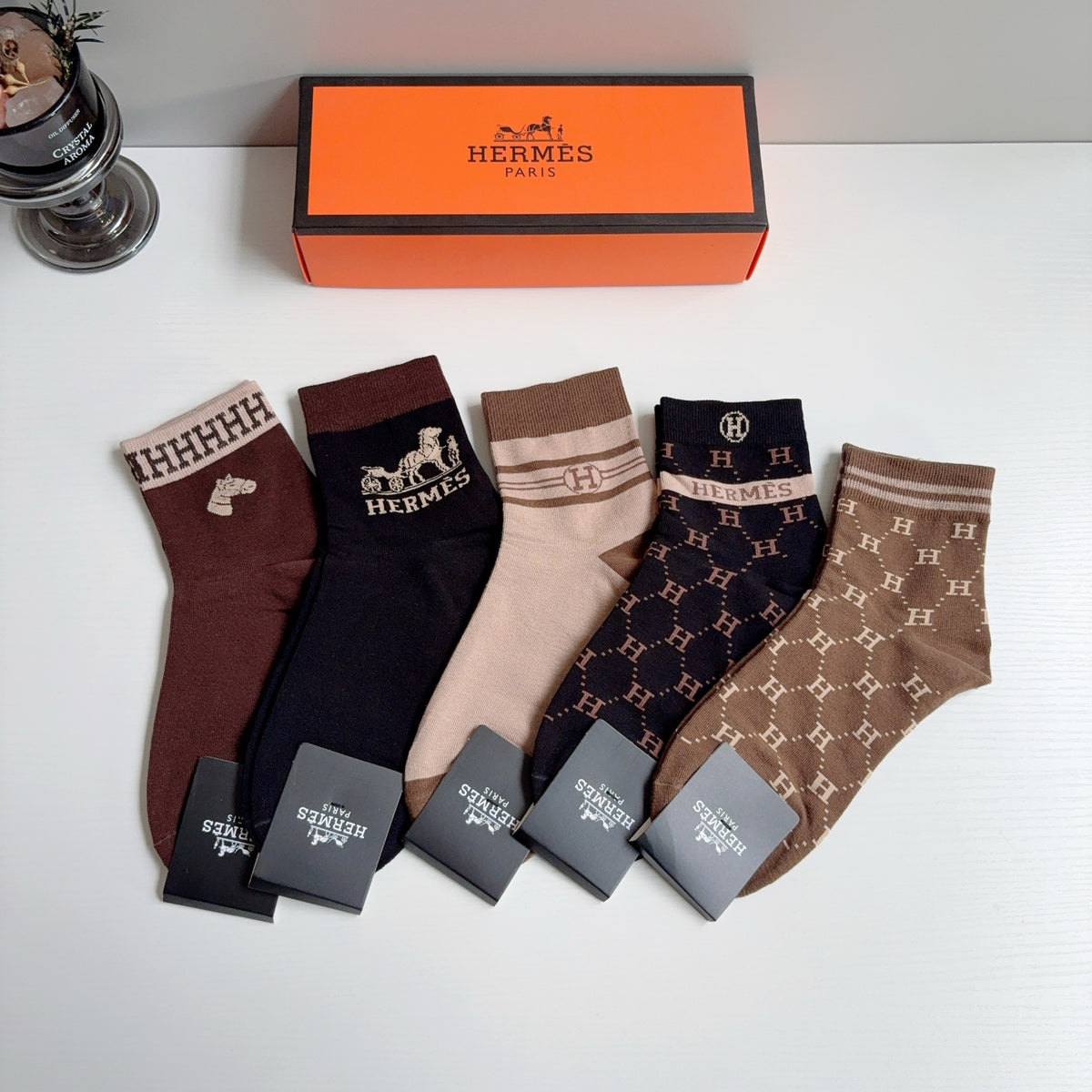 Hermes Comfort Crew Socks – 5-Pair Set #004
