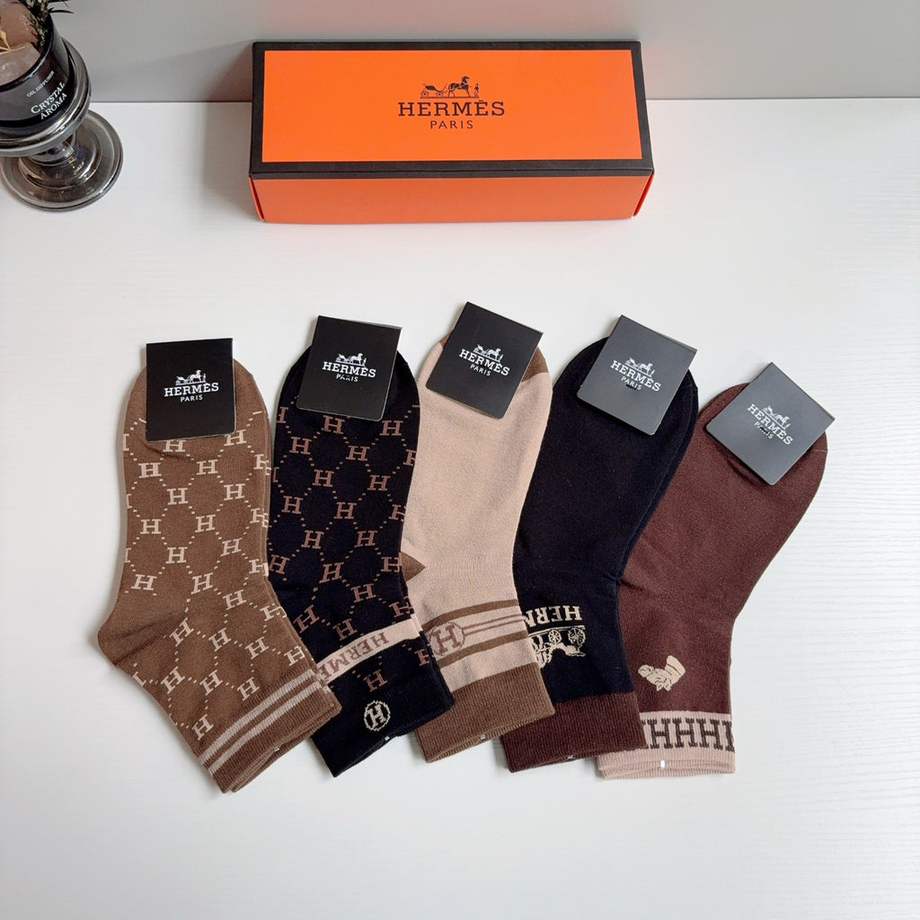 Hermes Comfort Crew Socks – 5-Pair Set #004