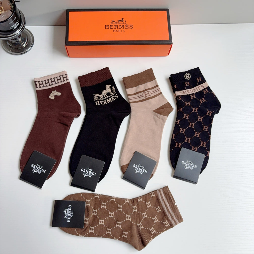 Hermes Comfort Crew Socks – 5-Pair Set #004