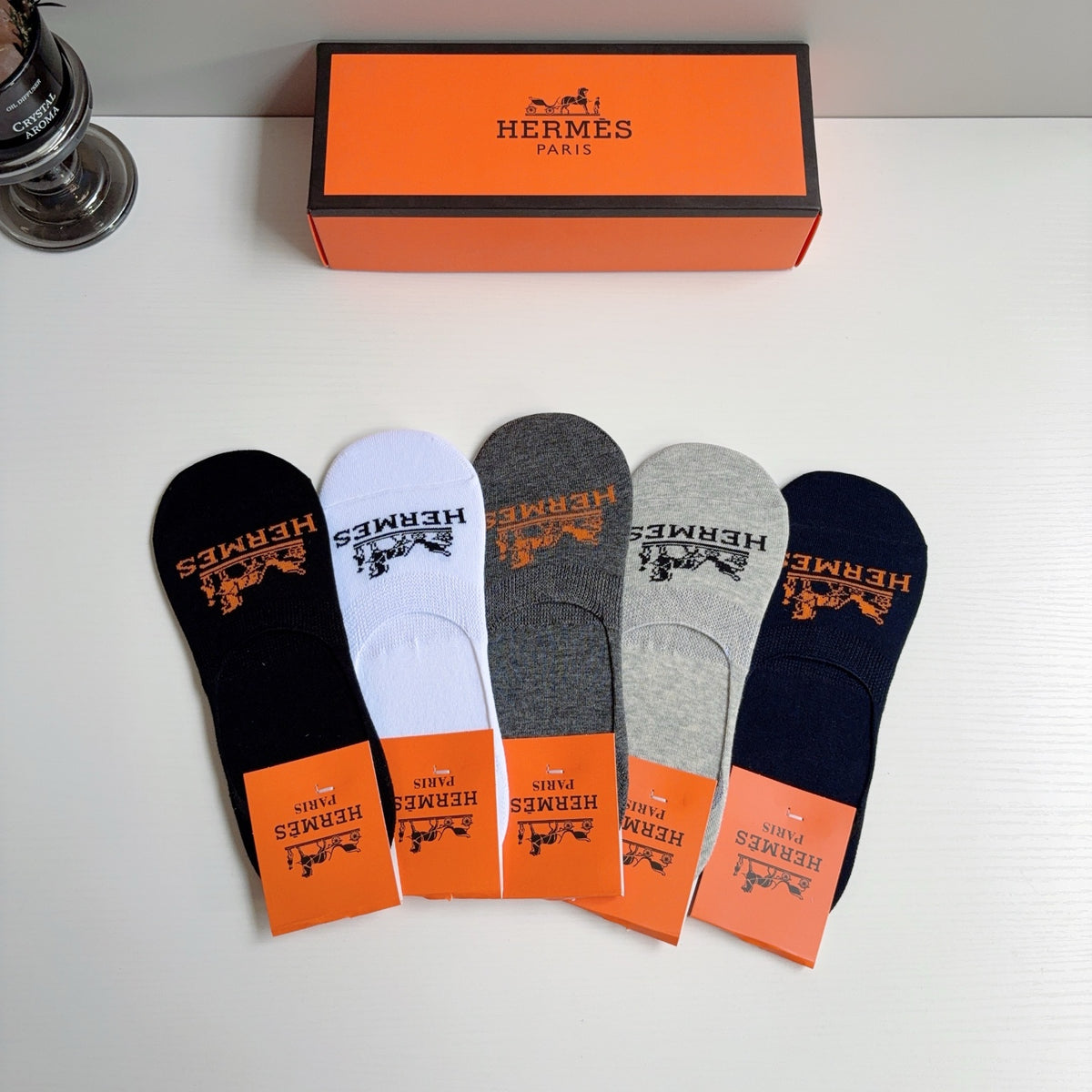 Hermes Comfort No-Show Socks – 5-Pair Set #001