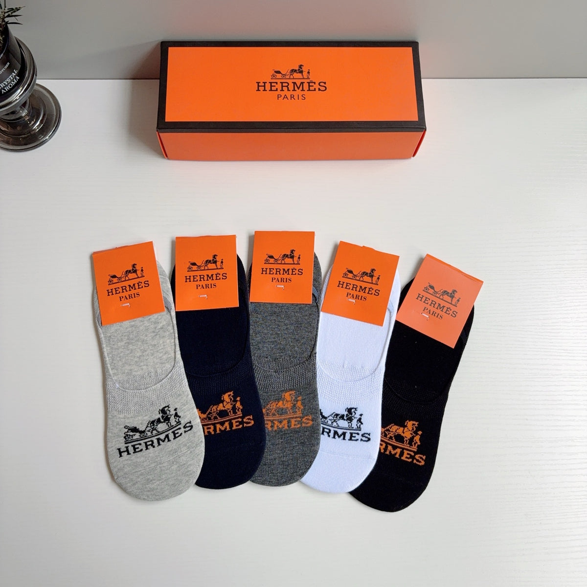 Hermes Comfort No-Show Socks – 5-Pair Set #001