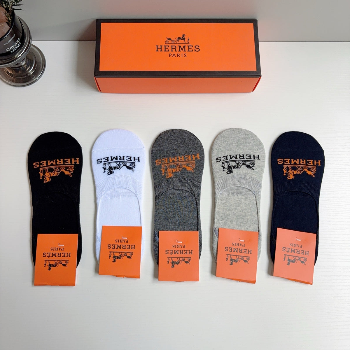 Hermes Comfort No-Show Socks – 5-Pair Set #001