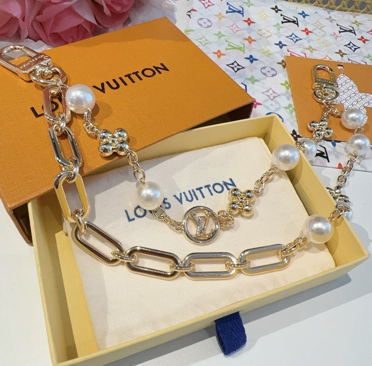 LOUIS VUITTON Canvas Cherry Blossom Bag Charm Keychain