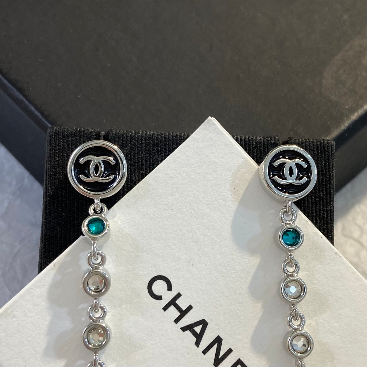 CHANEL Crystal Enamel Tassel Earrings