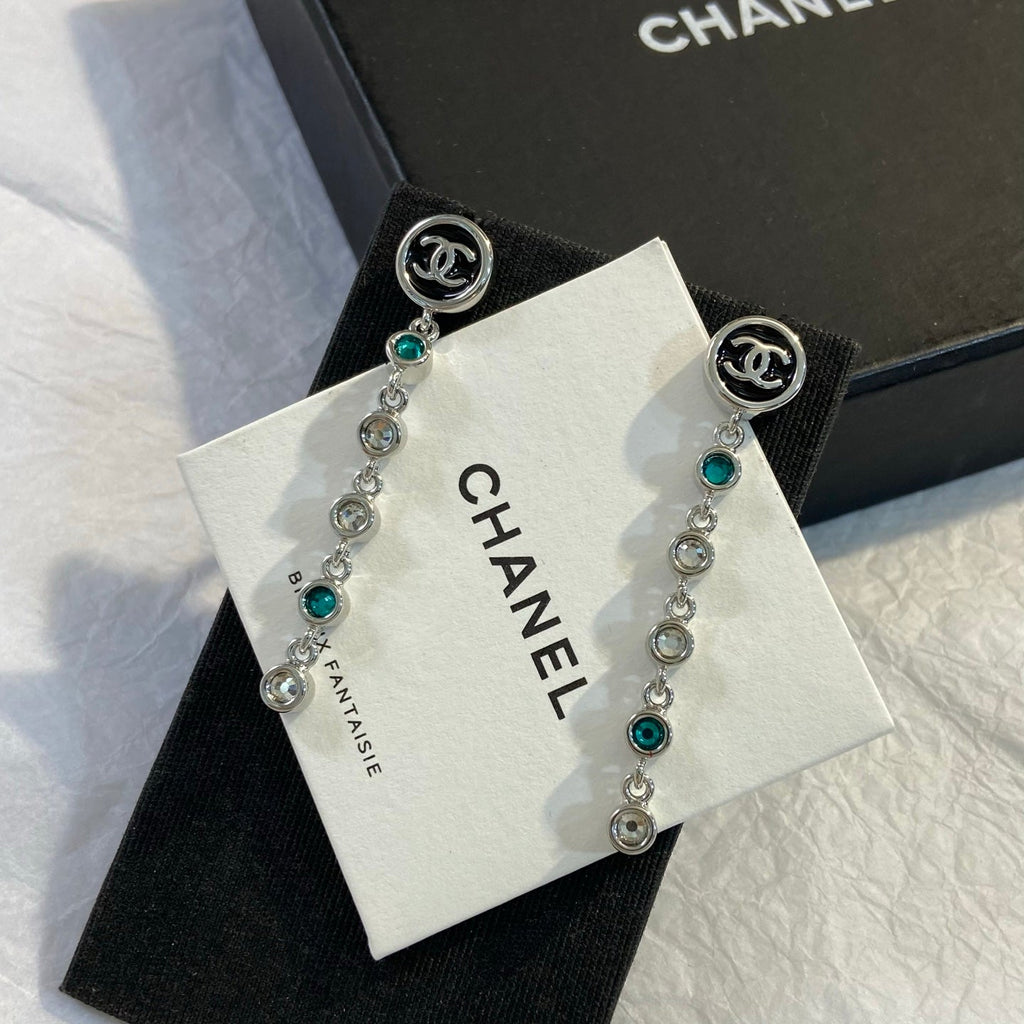 CHANEL Crystal Enamel Tassel Earrings