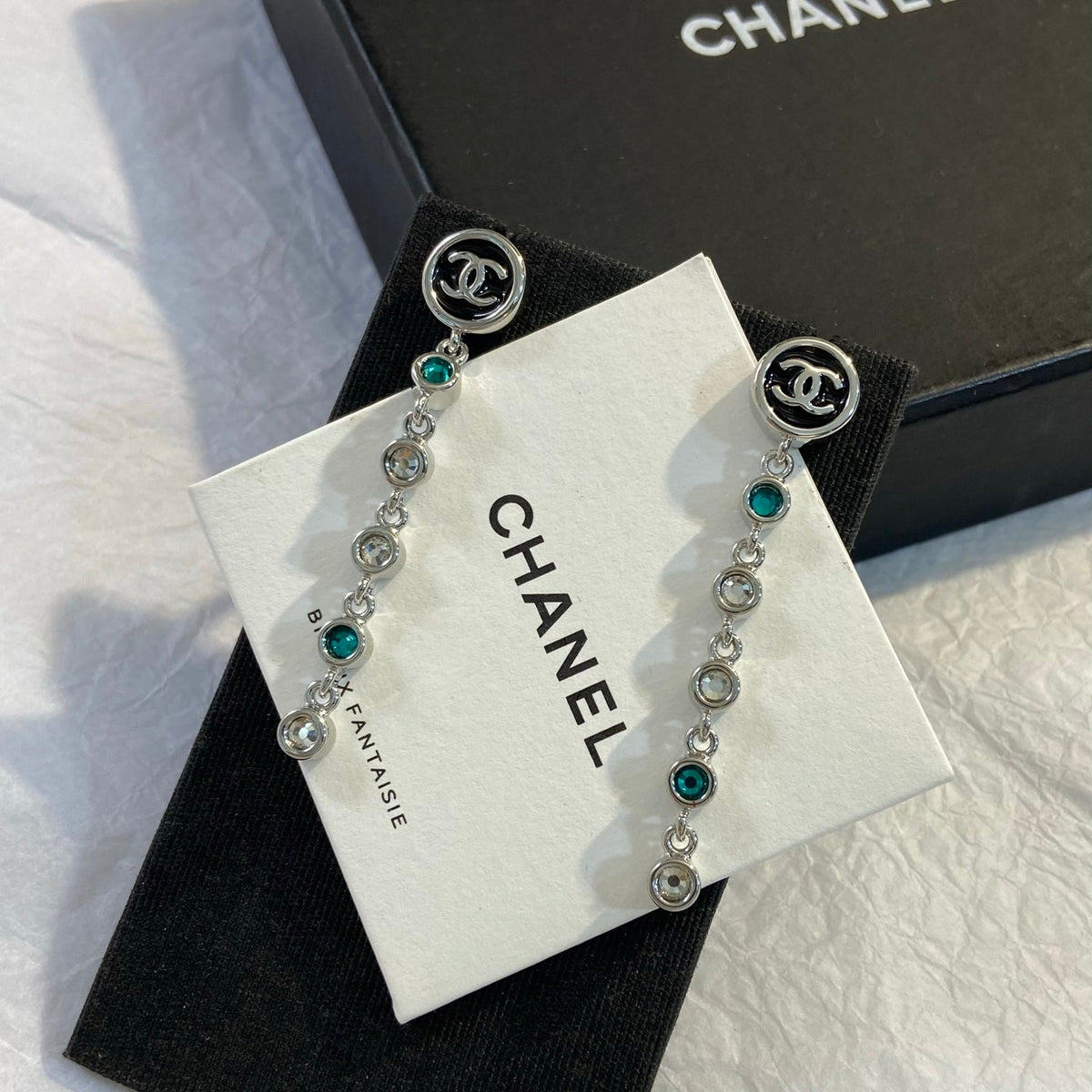 CHANEL Crystal Enamel Tassel Earrings