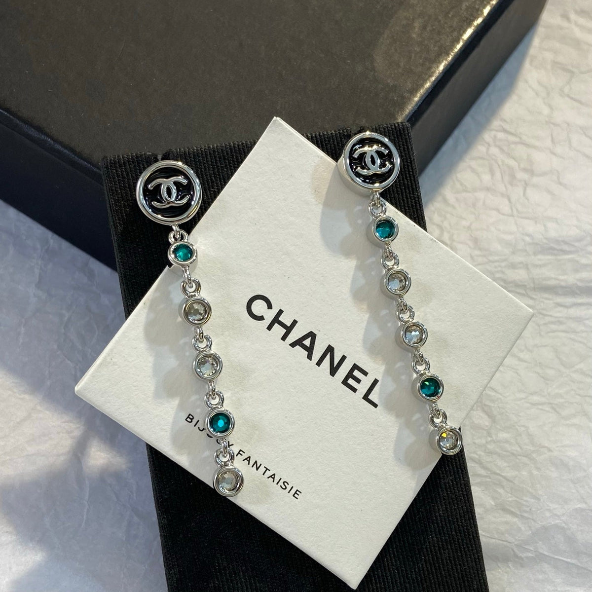 CHANEL Crystal Enamel Tassel Earrings