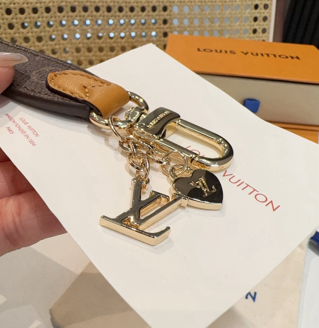 LOUIS VUITTON Leather Canvas Bag Charm Keychain