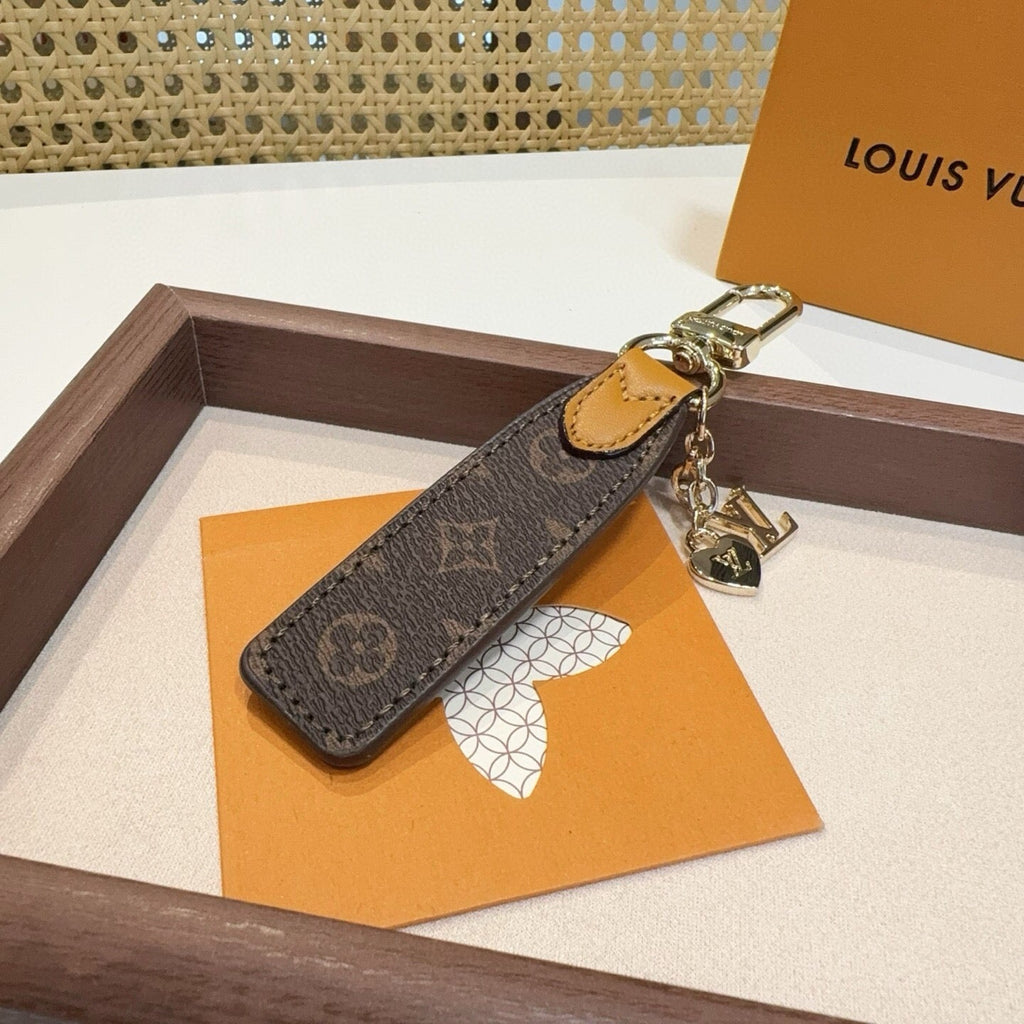 LOUIS VUITTON Leather Canvas Bag Charm Keychain
