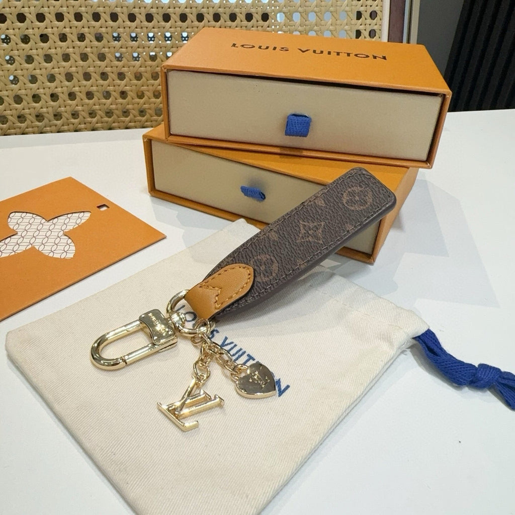 LOUIS VUITTON Leather Canvas Bag Charm Keychain