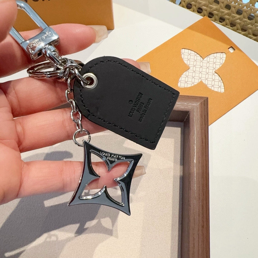 LOUIS VUITTON Leather Canvas Bag Charm Keychain
