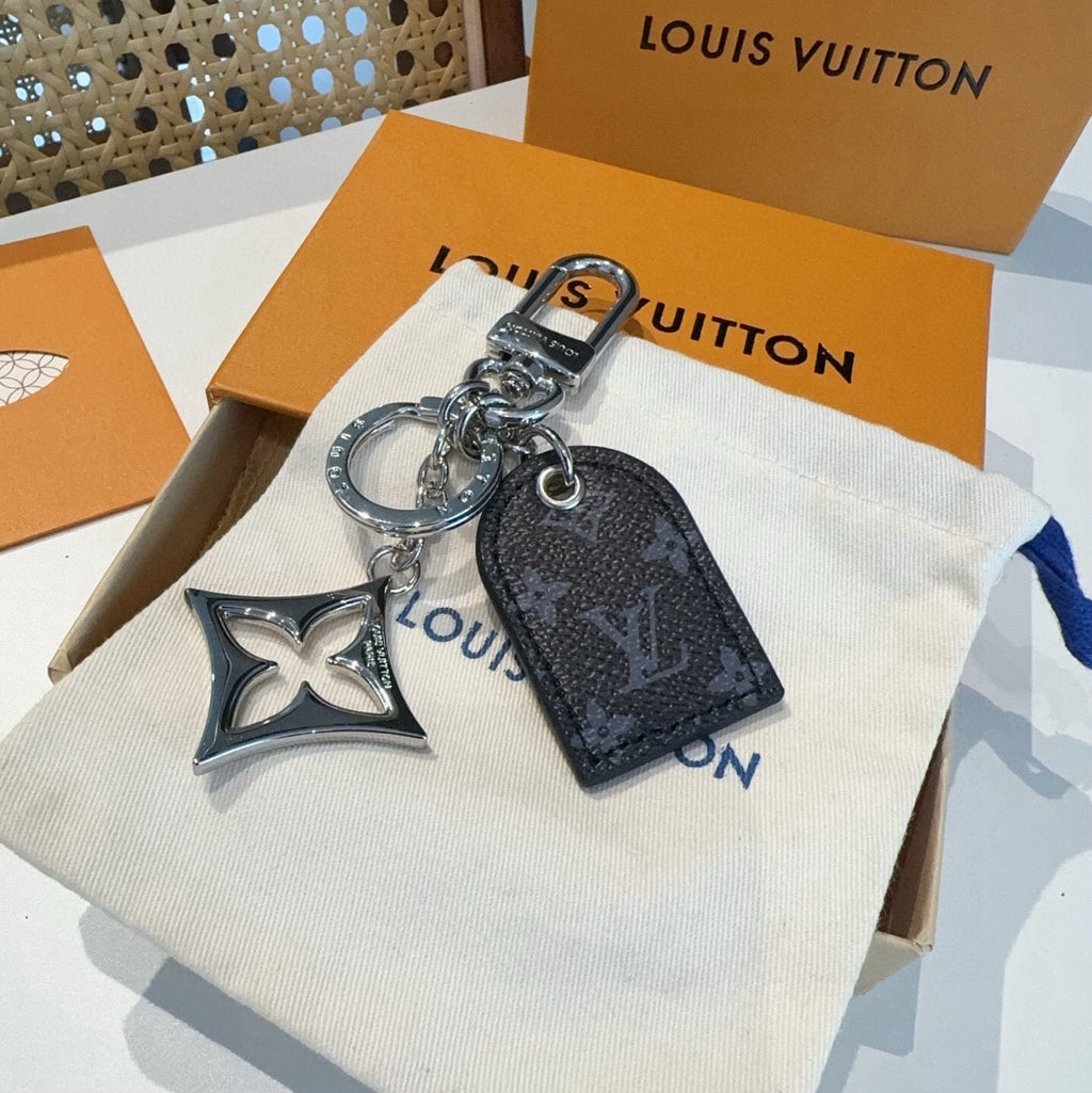 LOUIS VUITTON Leather Canvas Bag Charm Keychain