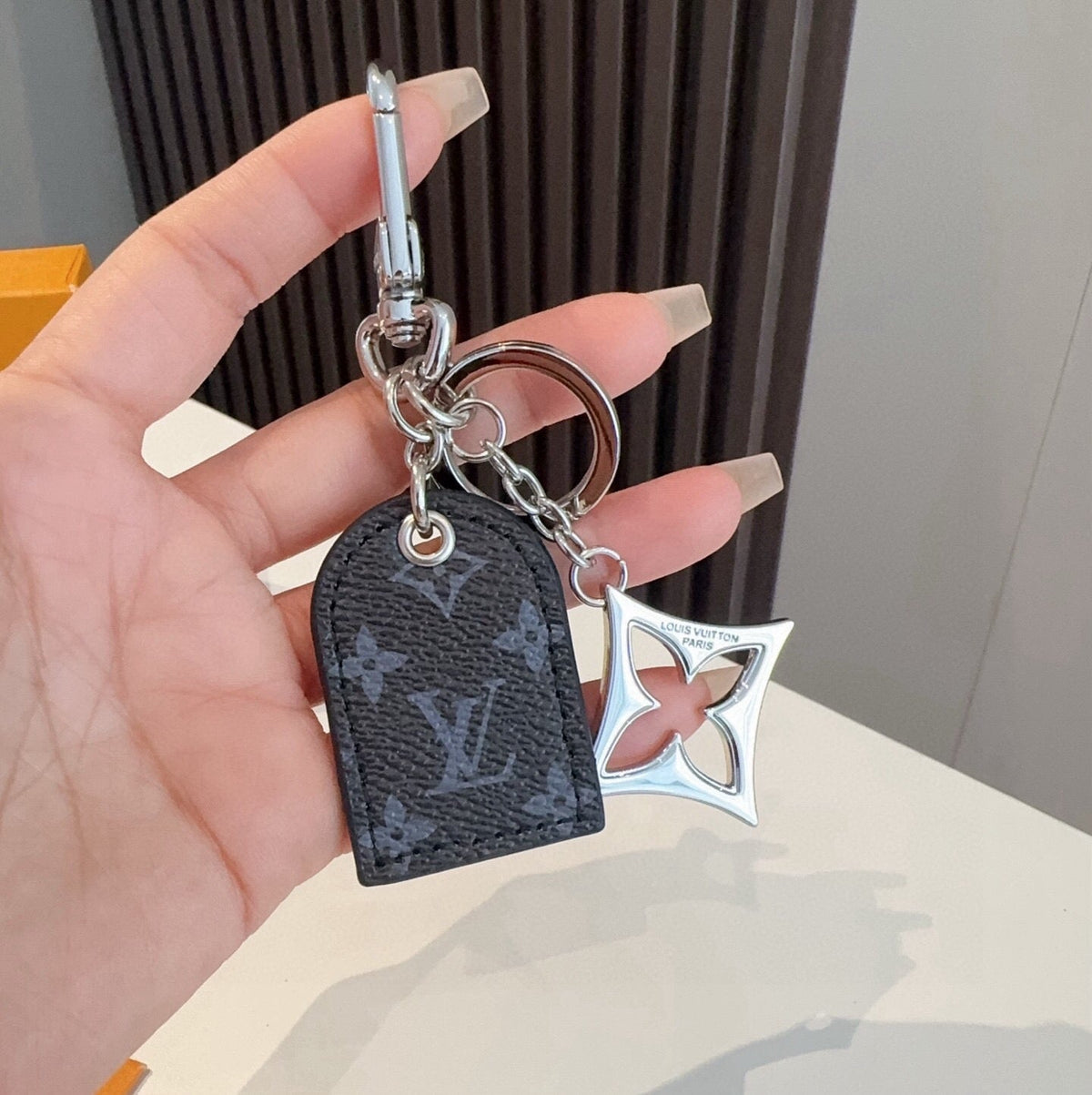 LOUIS VUITTON Leather Canvas Bag Charm Keychain