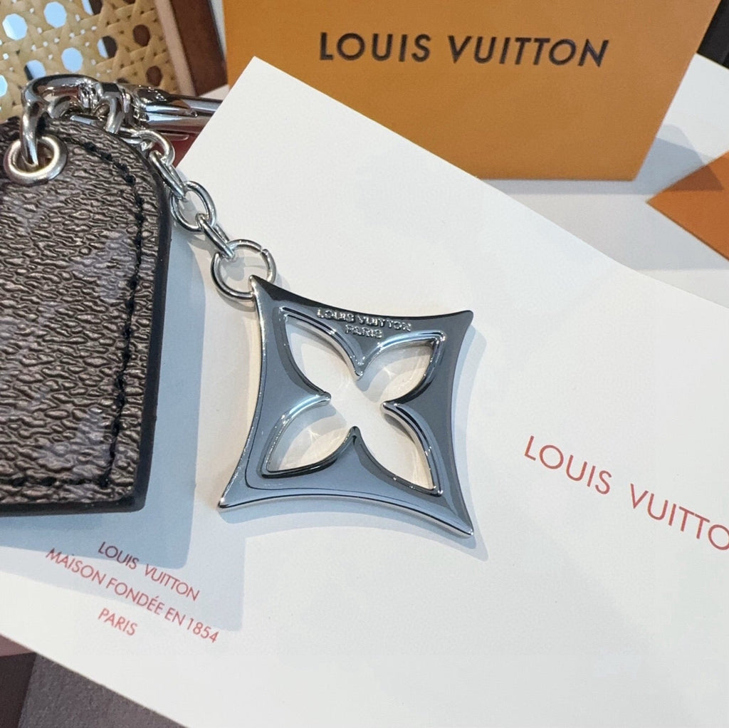 LOUIS VUITTON Leather Canvas Bag Charm Keychain