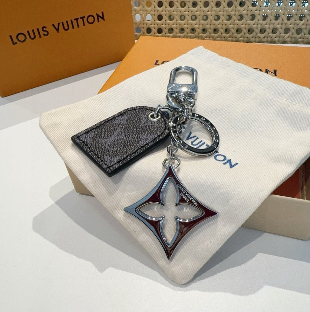 LOUIS VUITTON Leather Canvas Bag Charm Keychain
