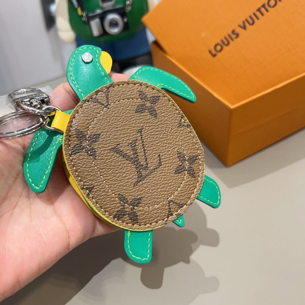 LOUIS VUITTON Leather Canvas Bag Charm Keychain