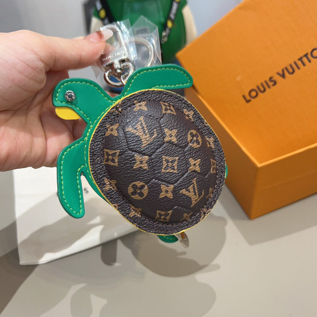 LOUIS VUITTON Leather Canvas Bag Charm Keychain