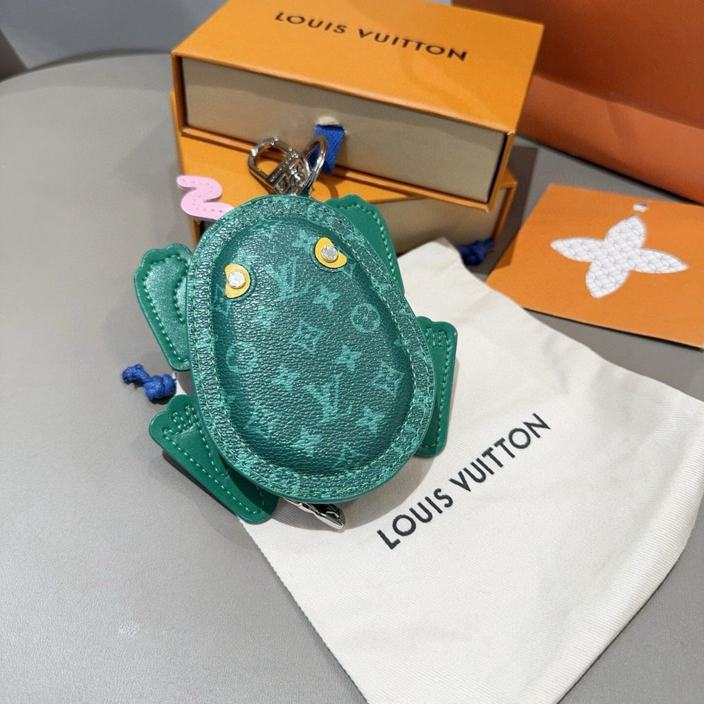 LOUIS VUITTON Leather Canvas Bag Charm Keychain