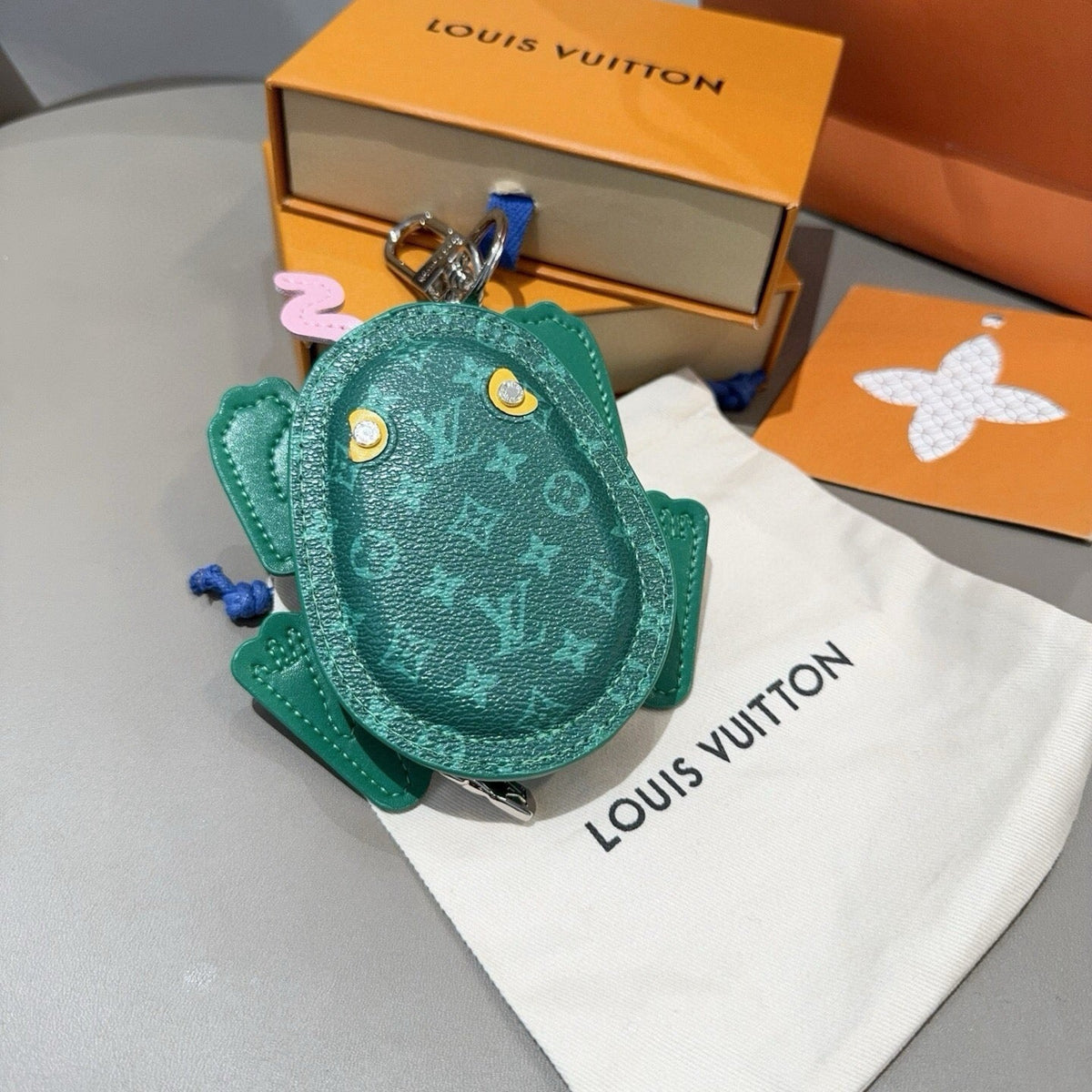 LOUIS VUITTON Leather Canvas Bag Charm Keychain