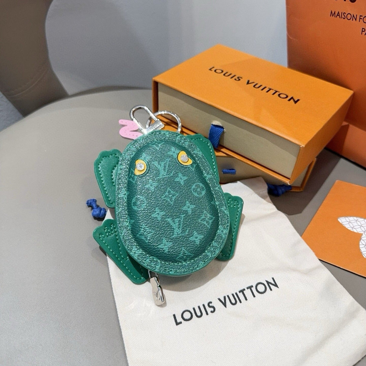 LOUIS VUITTON Leather Canvas Bag Charm Keychain