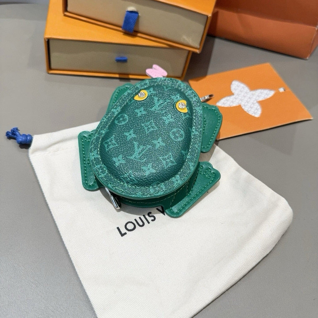 LOUIS VUITTON Leather Canvas Bag Charm Keychain