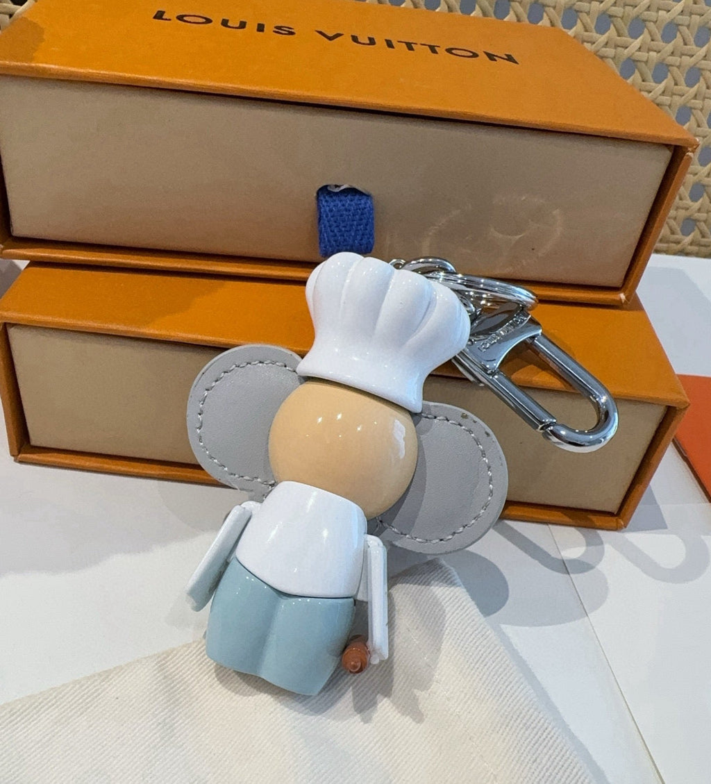 LOUIS VUITTON Leather Canvas Bag Charm Keychain