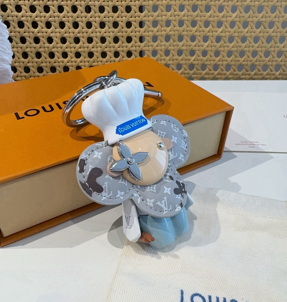 LOUIS VUITTON Leather Canvas Bag Charm Keychain