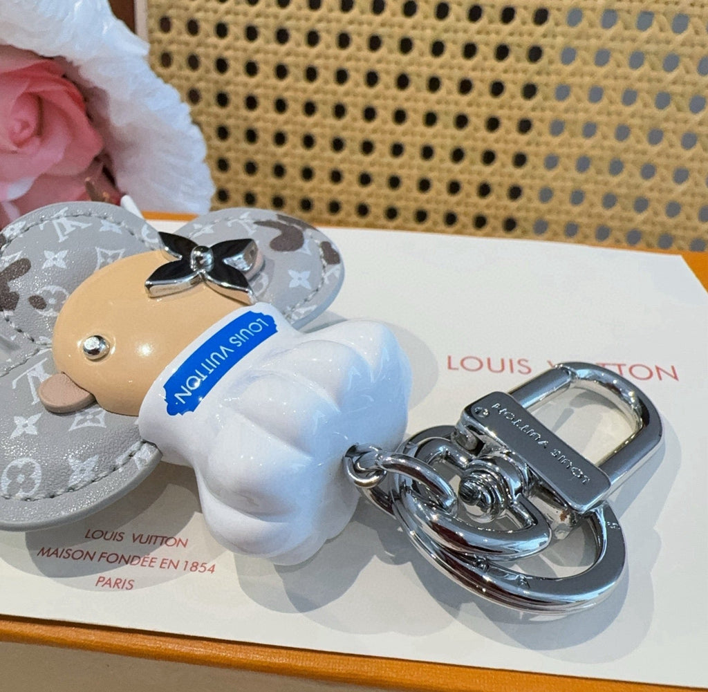 LOUIS VUITTON Leather Canvas Bag Charm Keychain