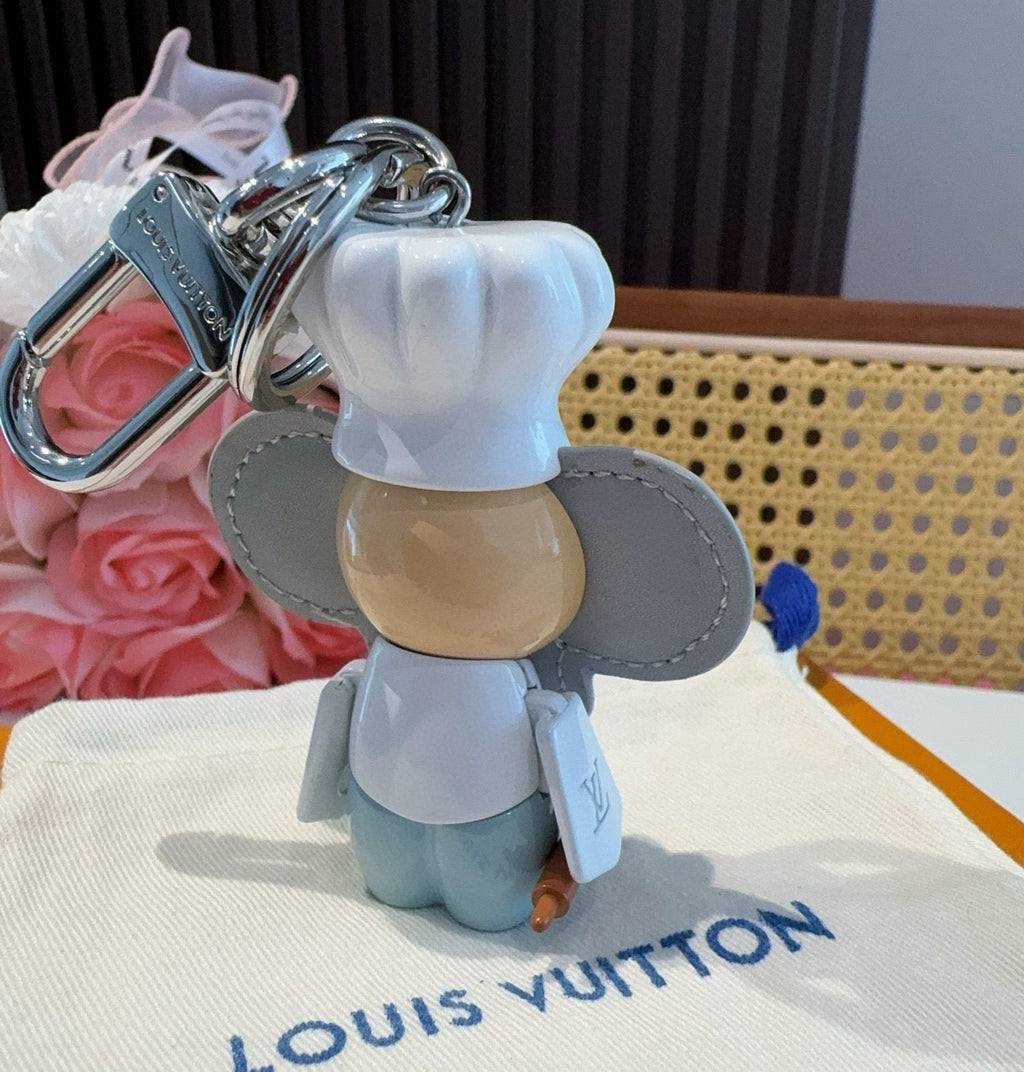LOUIS VUITTON Leather Canvas Bag Charm Keychain