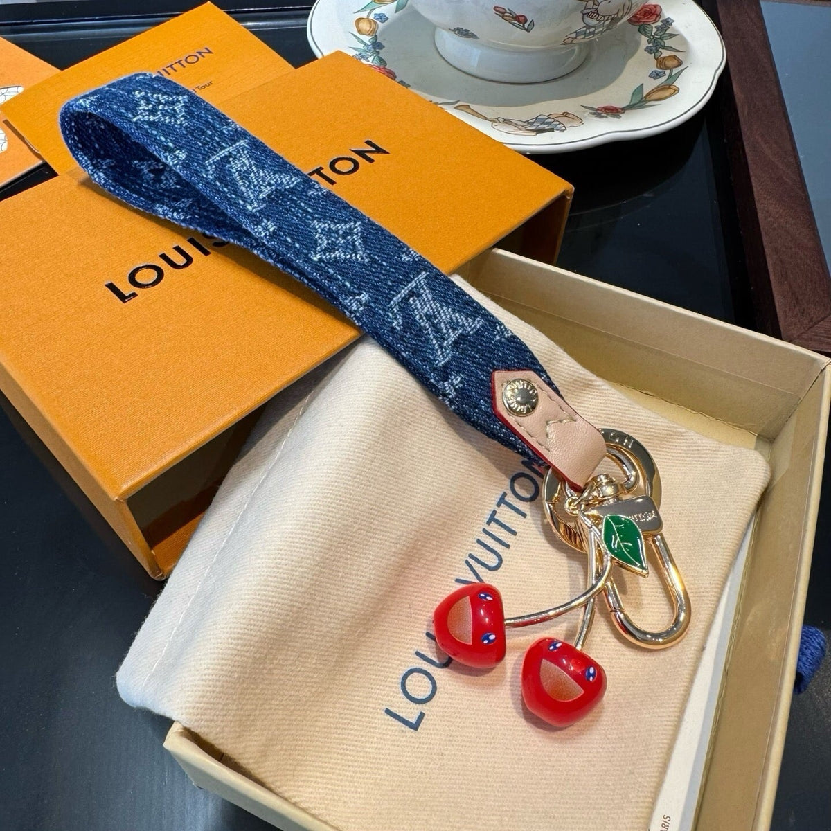 LOUIS VUITTON Canvas Denim Bag Charm Keychain